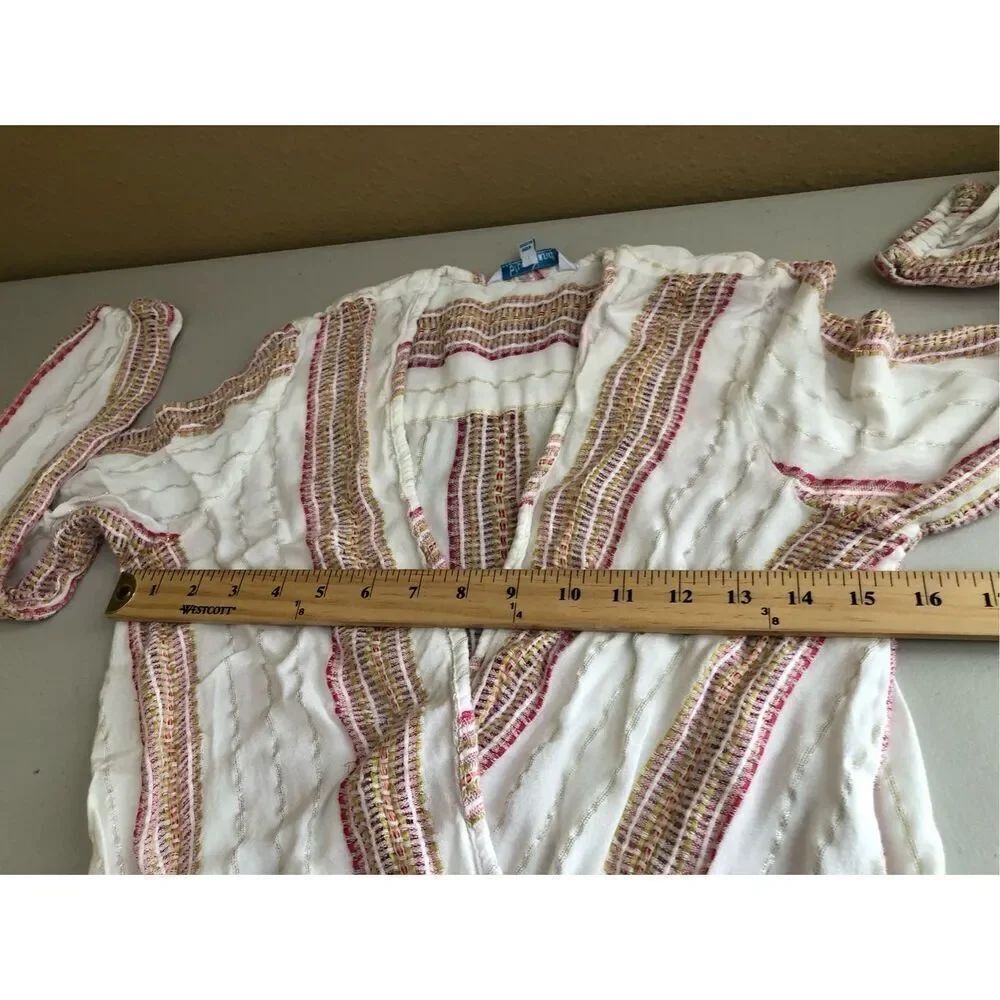 Blue Island Boho Wrap Dress XS Cream Striped Ruffle Hem Rayon - Picture 8 of 13